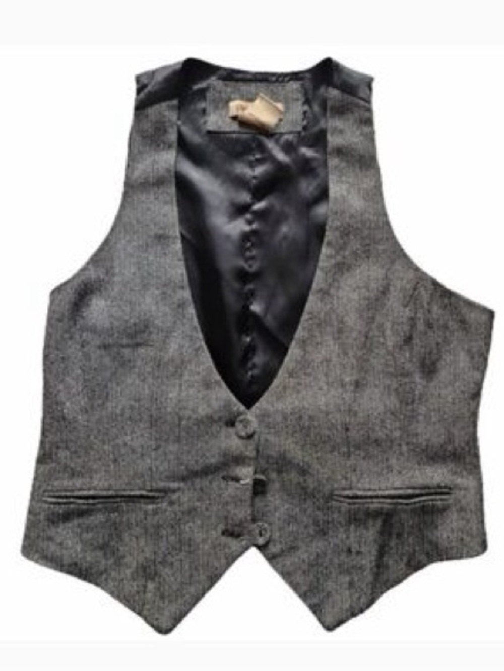 Paris Blues Vintage Gray Herringbone Button Front Vest XL